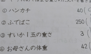 単位を書く問題を解いた息子。「お母さんの体重は？」の答えが・・・（笑）