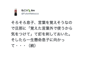 「息子が覚えた言葉外で使うから気をつけて」と釘を刺すと旦那が・・・違う、そうじゃない（笑）