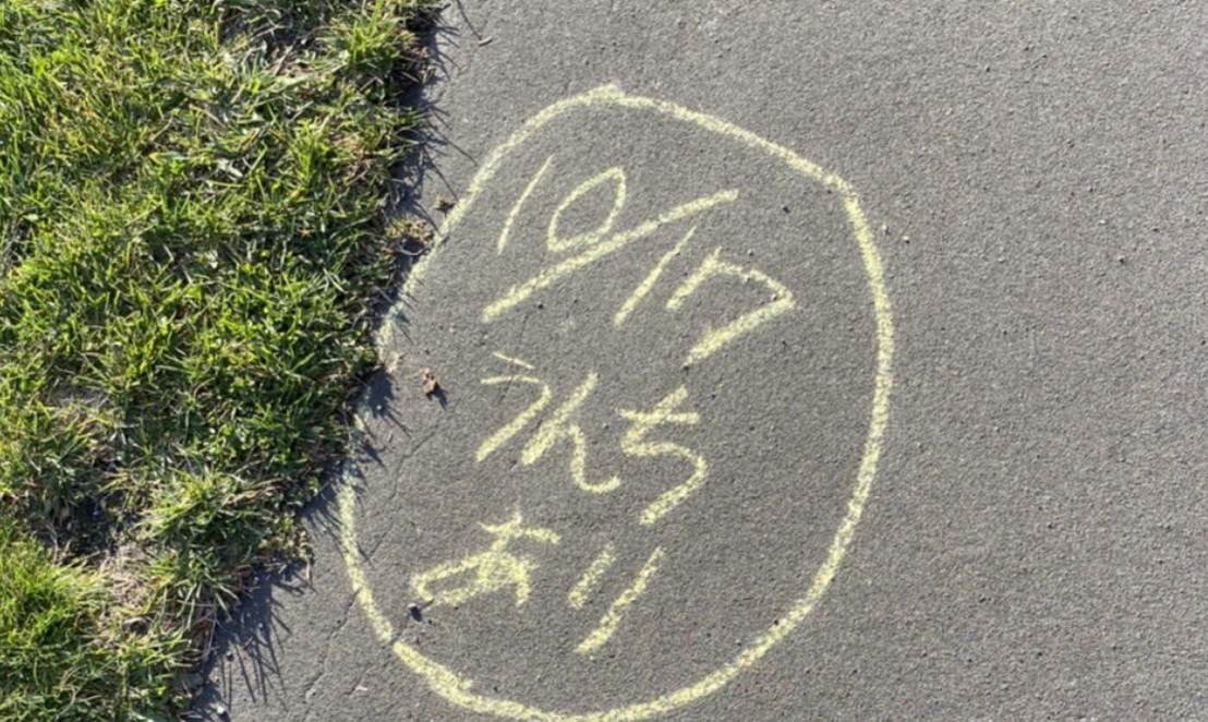 道路にチョークで書かれた『うんちあり』の文字。→これの真相を知った時背筋が凍った・・・