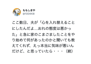 「心を入れ替えることにした」と突然家のことをやり始めた夫。→気味が悪いと思っていたら原因が・・・
